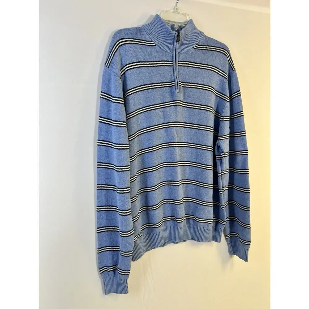 Vintage Brooks Brothers Sweater Men XL 1/4 Zip Supima Cotton Blue Striped Preppy